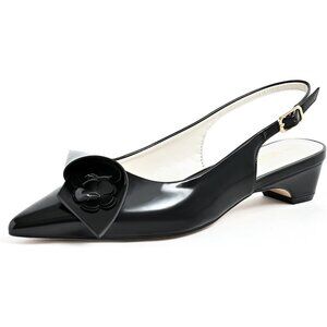 Sicare Slingback Heels Pumps Synthetic Black Women Flower Block Heel Dress Shoes